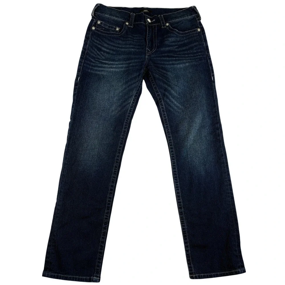 True Religion Rocco Skinny Jeans Mens 33 Blue Denim Dark Wash Stretch Relaxed